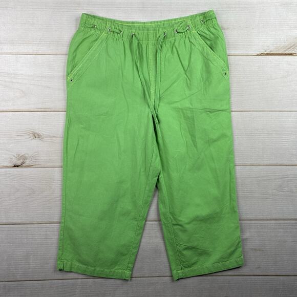 Cappagallo Pants Womens PM Green Capri 100% Cotton Pull On Drawstring - Picture 1 of 10